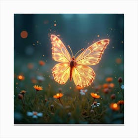 A Radiant Butterfly With Wings Of Glowing, Fractal Light Fluttering Through A Cosmic Meadow 1 Canvas Print