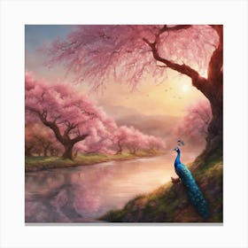 Peacock By The River Canvas Print