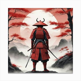 Lonely Japanese Red Samurai Warrior Art Print 3 Canvas Print