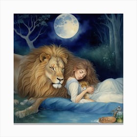 Lion And A Girl Canvas Print