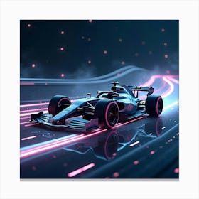 Futuristic Formula Car On A Glowing Racetrack Floating In Space With Stars Around 1 Canvas Print