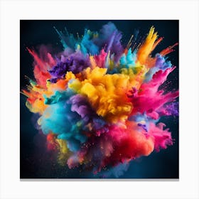 Colorful Powder Explosion On Black Background. Artistic Abrasion: Colorful Powder Paint Explosion . Canvas Print