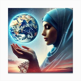 Muslim Woman Holding Earth 1 Canvas Print