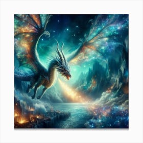 Fantasy Dragon In The Night Sky Canvas Print