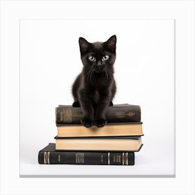 Black Kitten On Books Isolated On White Canvas Print