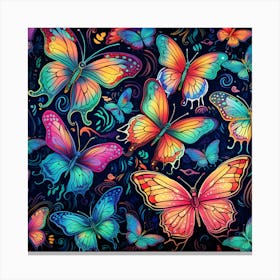 Colorful Butterflies On A Black Background Canvas Print
