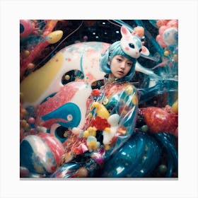 Kimono Girl Surrounded By Balloons Canvas Print