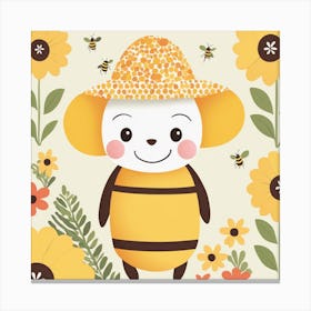 Floral Baby Bee Nursery Illustration (28) Canvas Print