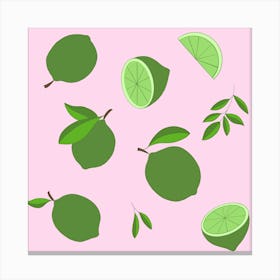 Green Limes On Pink Background Canvas Print