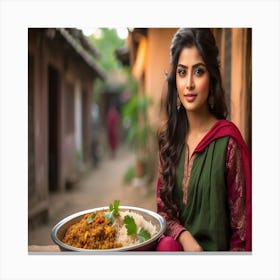 Indian Girl With Food Canvas Print