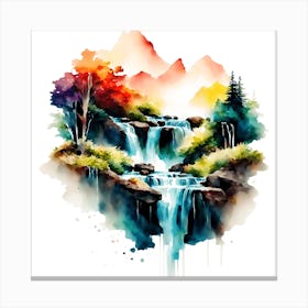 Waterfall Watercolor Painting Canvas Print