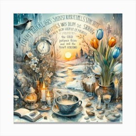 Melodramatic Watercolors: A Captivating Visual Journey through the Transition from Winter to Spring. Canvas Print