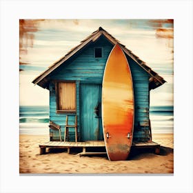 Beach House With Surfboard Canvas Print