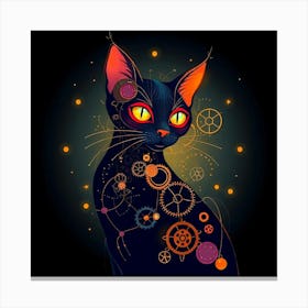 Black Cat With Gears Canvas Print