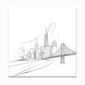 San Francisco Skyline Sketch, minimalist, line art, black and white. Canvas Print