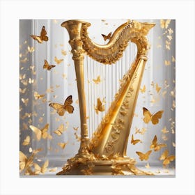 Golden Harp With Butterflies Canvas Print