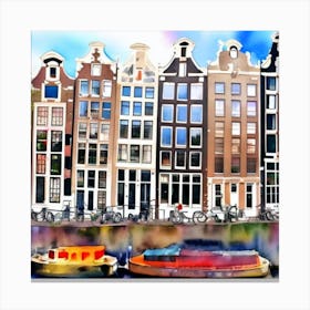 Canals Amsterdam Houses Watercolor Art Print 1 Canvas Print