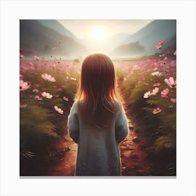 Little Girl In A Field Of Flowers 1 Canvas Print