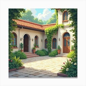 Charming Queen In A Watercolor Exquisite Courtyard 1 Canvas Print