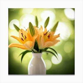 Orange Lilies In A White Vase Canvas Print