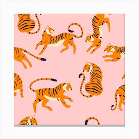 Tiger Pattern On Pink Square Canvas Print