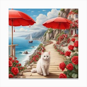 Cat On The Beach 5 Canvas Print