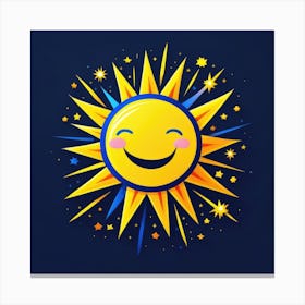 Lovely smiling sun on a blue gradient background 36 Canvas Print