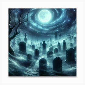 Graveyard At Night 1 Canvas Print