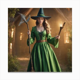 Witch With A Broom Canvas Print