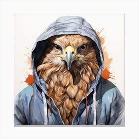 Watercolour Cartoon Hawk In A Hoodie 1 Canvas Print