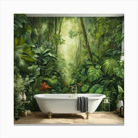Oil Painted Realistic Mural Of Green Tropical Rain (10) Canvas Print
