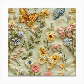 Embroidered Butterflies and flowers Canvas Print