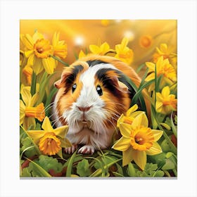 Guinea Pig & Daffodils Canvas Print