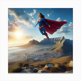 Superwoman Flying Over Table Mountain Cape Town Canvas Print