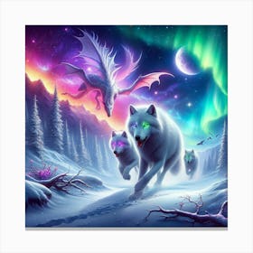 Snowy Wolf Pack Family 8 Canvas Print