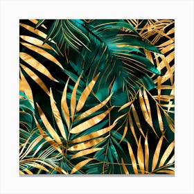 Gold And Green Palm Leaves Canvas Print