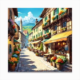 Village Street In The Old Town at Spring Canvas Print