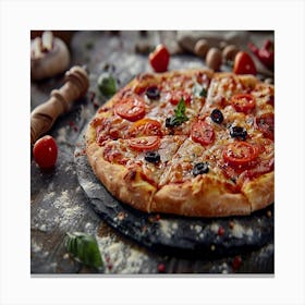 Pizza On A Wooden Table Canvas Print