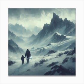 Man And A Woman Walking In The Snow Canvas Print