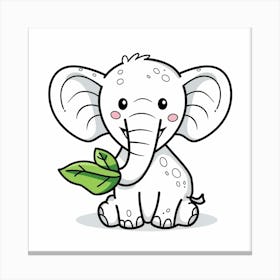 Cute Elephant With Leaf Canvas Print