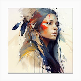 Watercolor Floral Indian Native Woman #13 Canvas Print