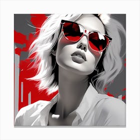  Girl In Red Sunglasses Canvas Print