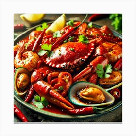 A Close Up Of A Plate Of Spicy Seafood, Including Canvas Print