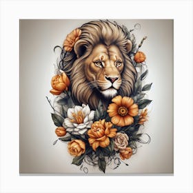 Lion With Flowers Canvas Print