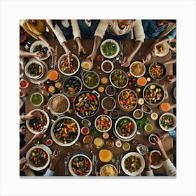 People Eat Together At The Table Canvas Print