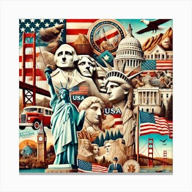 Patriotic Landmarks Collage Printed Art A Vibrant Collage Of Iconic National Landmarks And Symbols, Perfect For Celebrating The Love And Pride Of Country In Any Space Printed Art Canvas Print