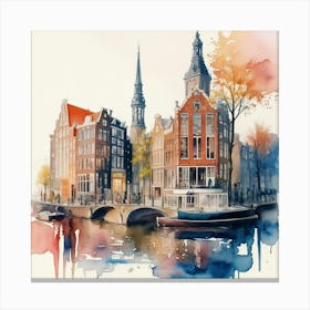 Watercolor Of Amsterdam 1 Canvas Print