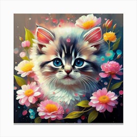 Cat With Flowers 1 Canvas Print