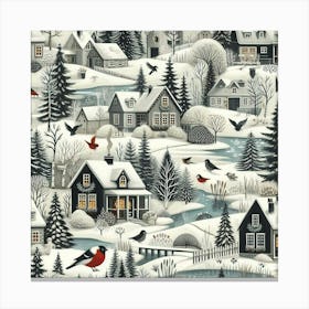 Winter Village Among The Trees Canvas Print