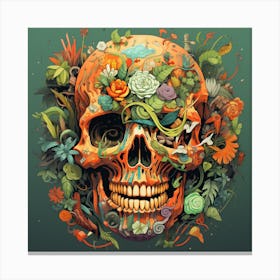 Skull With Flowers 3 Canvas Print